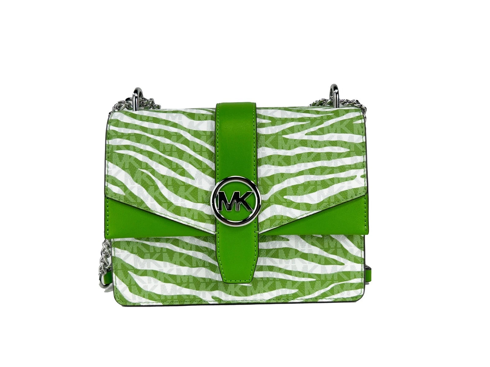 Michael Kors Greenwich Small Print Logo Crossbody Tote Chain Bag Jungle Green $498