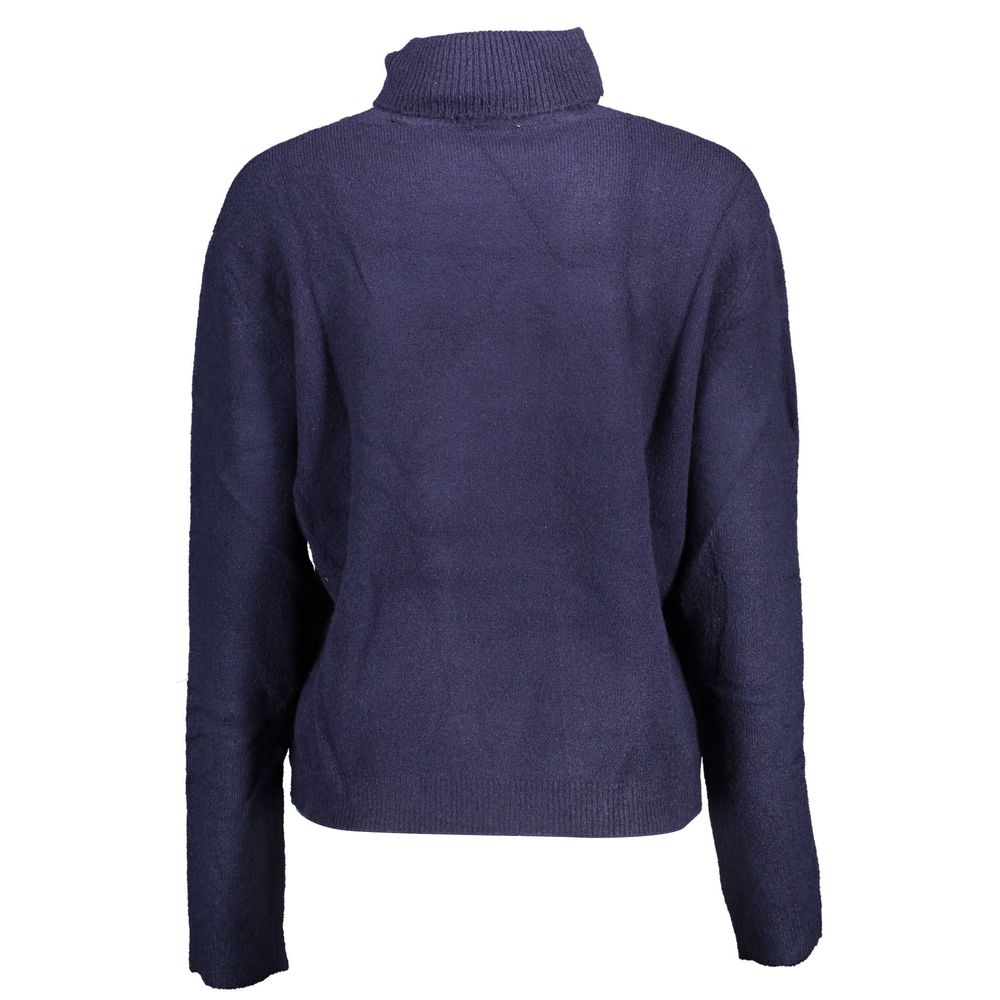 "Blue Acrylic Women Sweater with Turtleneck Detail"